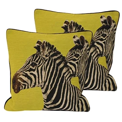 Image of Paoletti Twin Zebra Cushions (Twin Pack) Lime Green Size 45 cm x