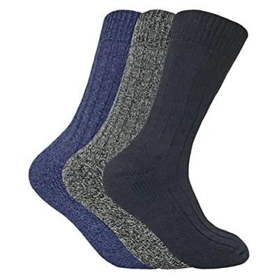 Image of 3 Pairs Mens Thick Cushioned Sole Winter Warm Wool Blend Walking Hiking Socks for Boots (6 11 uk, WB Blue)