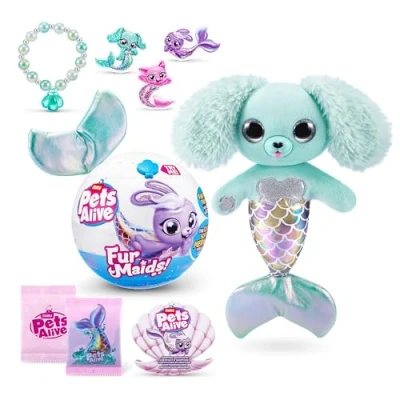 Image of Pets Alive Furmaids by ZURU Mermaid Plush Interactive Lights Sounds Girls Toy (Green Puppy)