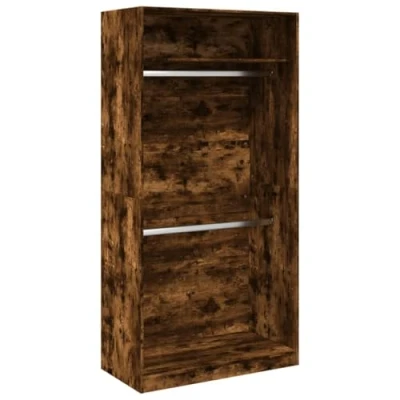 Image of vidaXL Wardrobe Armoire Closet Clothes Organizer Smoked Oak, Engineered Wood, 5 Compartments 100 x 50 200 cm, Ideal for Bedroom, Living Room, Hallway