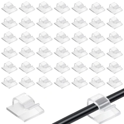 Image of 100 PCS Cable Clips, Self Adhesive Tidy Hooks, Inside String Organiser Holder, Outdoor Light Wire Clips for Management, Christmas Window Hanging Decorations Fairy Light, Transparent