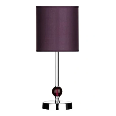 Image of Premier Housewares Chrome Stem Table Lamp with Acrylic Ball and Fabric Shade Purple,H35 x W14 D14cm