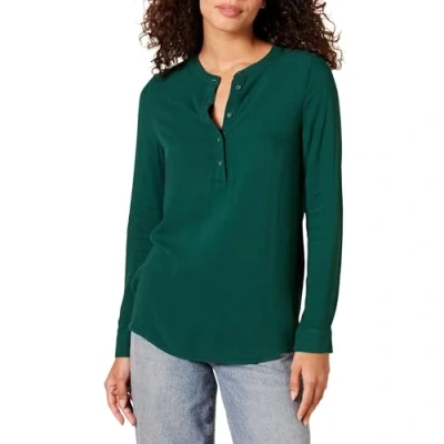 Image of Amazon Essentials Women&#039;s Long Sleeve Woven Blouse, Dark Green, S