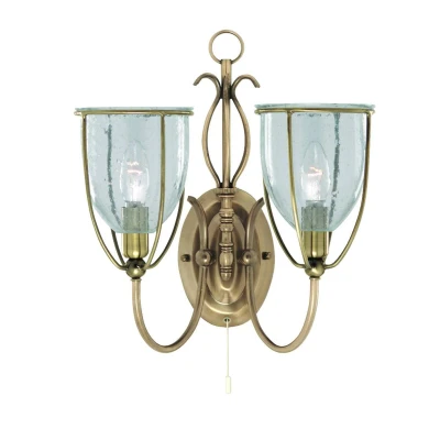 Image of Silhouette 2 Light Indoor Wall Antique Brass with Seeded Glass Shades, E14