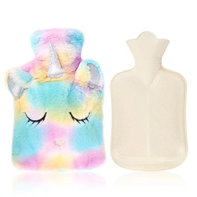 Image of Hot Water Bottle with Cover,Removeable &amp; Washable Soft Unicorn Cover,Natural Rubber 1 L (Yellow)