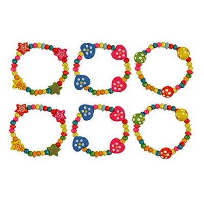 Image of Henbrandt 6 x Multicoloured Wooden Bracelets for Kids Children’s Jewellery Girls Bracelet Party Favour Loot Bag Fillers Lucky Dip Wedding Gift Stocking Filler