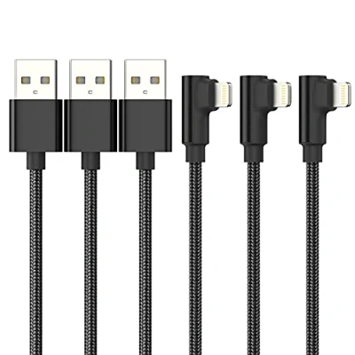 Image of Short iPhone Cable 30cm 3Pack Right Angle, ADILIFT [MFi Certified]90 Degree Lightning to USB 0.3m Nylon Braided Charger Lead Fast Charging Compatible with 11 Pro Max Xs X XR 8 7 6 5