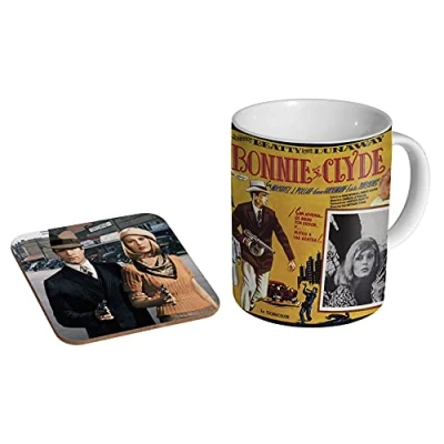 Image of mugmart Bonnie and Clyde Classic Film Poster Ceramic Coffee Mug + Coaster Gift Set …