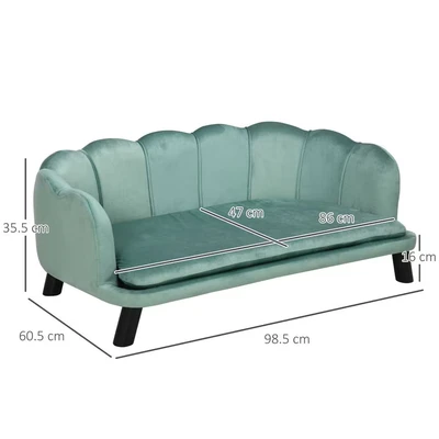 Image of PawHut Dog Sofa for Medium, Large Dogs, Shell Shaped Pet Couch Bed with Legs, Cushion, Washable Cover Green