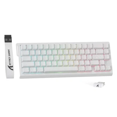 Image of MAMBASNAKE X ATTACK SHARK X68PRO HE 65% Rapid Trigger Wireless Gaming Keyboard,BT/2.4Ghz/Wired,0.01mm RT Accuracy Magnetic Switch,8000Hz,Adjustable Actuation,5000mAh,RGB,for PC/Mac White Contours