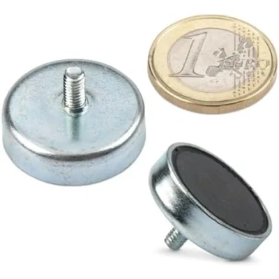 Image of 10 x Ferrite Pot Magnet Ø 25,0 7,0 mm with External Thread Stud M6 20 holds 4 kg pieces Ceramic Magnets in Steel threaded Pin