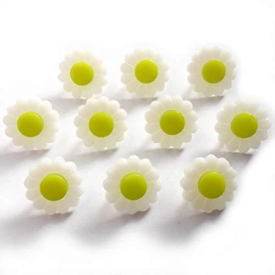 Image of Lightweight Daisy Flower Centre Pop Buttons 15mm Wide Pack of 10 (Lime Green Centre)