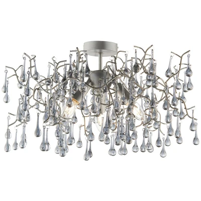 Image of Rimini 3 Light Ceiling Semi Flush Aged Silver Paint &amp; Smokey Grey Tinted Glass