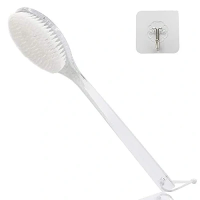 Image of Mczcent Body Brush Dry Brushing Back Scrubber with Curved Plastic Long Handle Bath Shower Skin Exfoliating Cellulite for Men and Women(Transparent Handle)