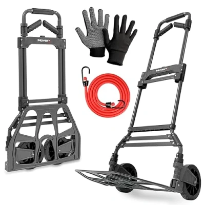Image of MoverX Folding Hand Truck Aluminium, Heavy Duty Foldable Trolley on Wheels, Multi Purpose Sack Moving Trolley, 150kg