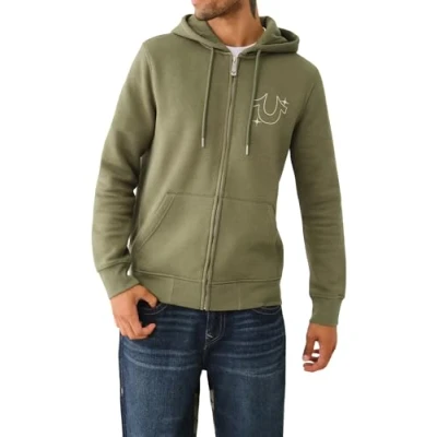 Image of True Religion Men&#039;s Buddha Star Zip Hoodie Sweatshirt, Kalamata, XL