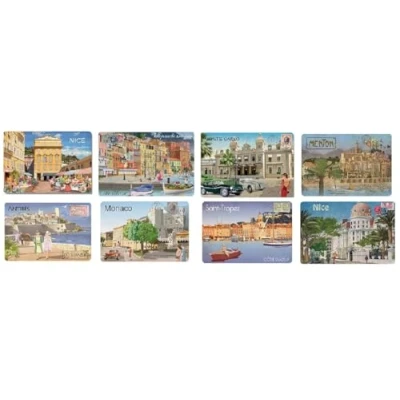 Image of Cartexpo Set of 8 Vintage Placemats with Côte d&#039;Azur Theme