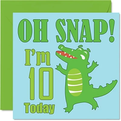Image of 10th Birthday Card Boy Oh Snap! Crocodile Happy 10 Year Old Boy, Boys Cards for Him, 145mm x Greeting Son, Brother, Grandson, Nephew, Cousin, God Tenth
