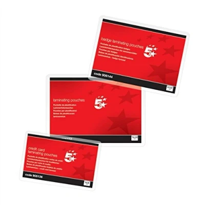 Image of 5 Star Laminating Pouches 250 Micron for Credit Card size [54x86mm] Gloss [Pack 100]