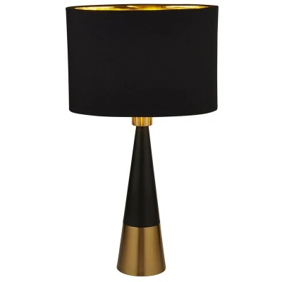 Image of Pyramid Table Lamp Black, Antique Copper, Black Oval Shade Gold Inner