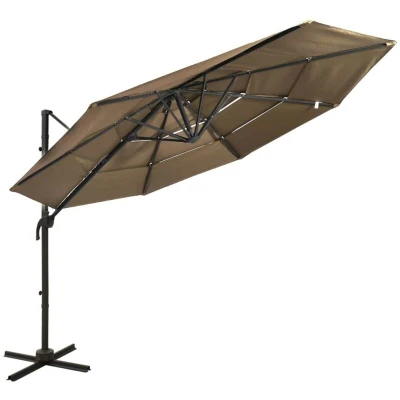 Image of vidaXL 4 Tier Garden Parasol with Aluminium Pole Taupe 3x3 m