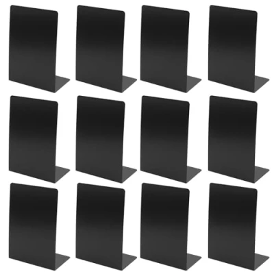 Image of HEIHAK 12 Pack Heavy Duty Black Metal Bookends, L Shape Book Ends with Non Slip Pads Bookend Shelf for Home, Office and Library