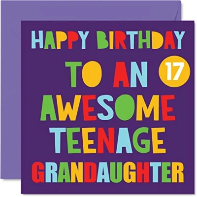 Image of Fun 17th Birthday Cards for Granddaughter Awesome Teenage 17 Happy Card from Nanny Grandad Grandpa Gran, 145mm x Seventeen Seventeenth Bday Greeting Gift