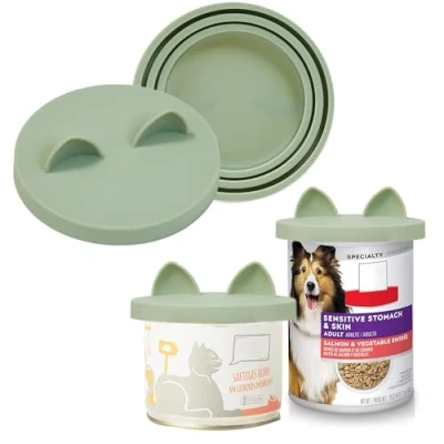 Image of OHMO Pet Can Tin Lids, Universal Size BPA Free Silicone Covers for Cat and Dog Food (70g,85g,200g,400g.etc.), Light Green, 2 Pack