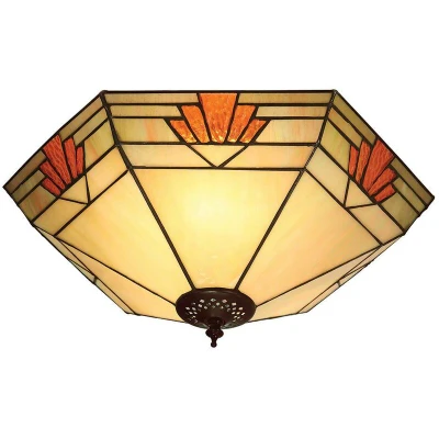 Image of Nevada 2 Light Large Ceiling Flush Dark Bronze, Tiffany Glass, E27