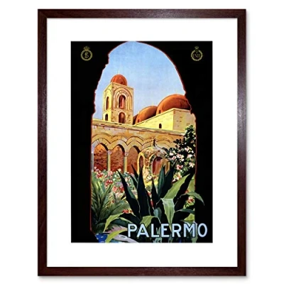 Image of Wee Blue Coo Travel Palermo Sicily Italy Sun Norman Palace Vintage Advert Art Framed Wall Print
