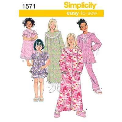 Image of Simplicity Sewing Pattern 1571: Child&#039;s and Girl&#039;s Loungewear Separates, Size, Paper, White, K5 (7 8 10 12 14)