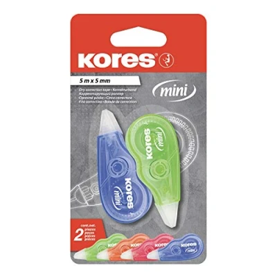 Image of Kores Mouse Correction Tape Mini Metallic Style, Roll On Correction, Roller, Instant 5m x 4,2mm Back to School Supplies, Strong Pack of 2 in Assorted Colours