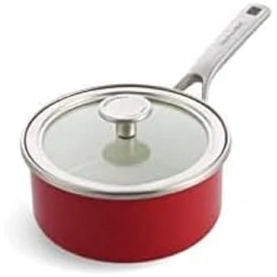 Image of KitchenAid Steel Core Enamel 16 cm/1.3 Litre Saucepan with Lid, German Engineered Enamel, Induction, Oven Safe, Empire Red