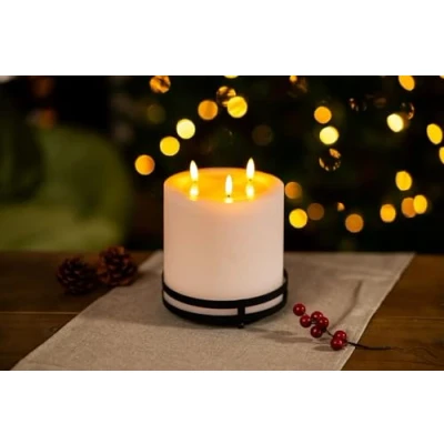 Image of Marco Paul 3 LED Pillar Candles Battery Operated on Black Stand Electric Home Decor Accessories Flameless Candle Lighting Tea Lights