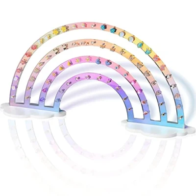 Image of NiHome Iridescent Earrings Holder 74 Holes Display Rainbow Ear Studs Jewelry Show Rack Stand Organizer Plastic Clear Acrylic Earring for Girl Women