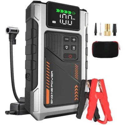 Image of Eigotrav Jump Starter Power Pack with 150 PSI Air Compressor, 6000A Car (Up to 7.5L Gas, 6L Diesel), Portable Battery Booster LCD Display, LED Flashlight