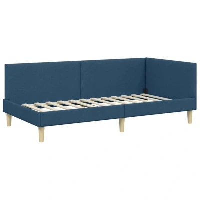 Image of vidaXL Corner Bed Frame Blue 90 x 190 cm Fabric and Engineered wood