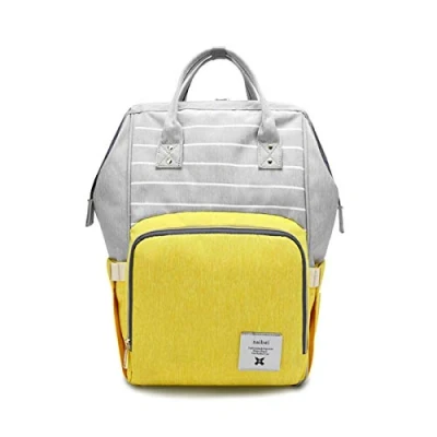 Image of SONARIN Stripe Multifunction Baby Nappy Changing Backpack,Diaper Bag,Travel Backpack Organizer with Bottle Insulated Bags,Waterproof, Large Capacity(Yellow)