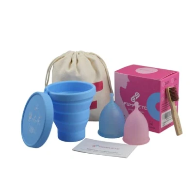 Image of Femplete Menstrual Cups Set of 2 Large Period with Cup Steriliser Bamboo Brush Medical Grade Silicone Feminine Hygiene &amp; Safe Alternative to Tampons Sanitary Pads