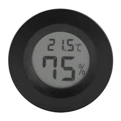 Image of Mini Thermometer Round Shape Temperature Digital LCD Monitor Indoor Room Humidity Gauge for Humidors Home Greenhouse Babyroom Reptile Incubator (black)