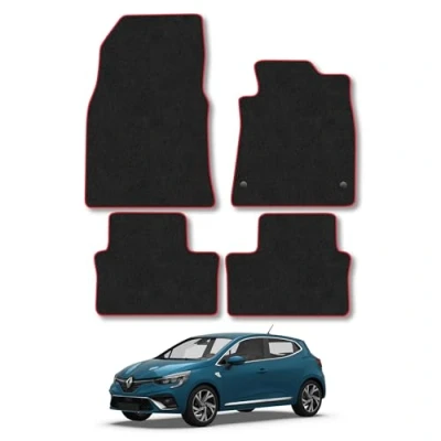 Image of Car Mats Compatible with Renault Clio (2019 ) Tailored Fit Red Carpet Floor Set Accessory Custom 4 Pieces Anti Slip Backing &amp; Binding Trim Edge