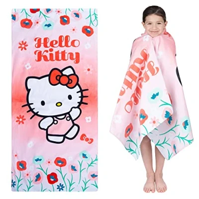 Image of Franco Kids Super Soft Cotton Beach Towel, 58 in x 28 in, Hello Kitty