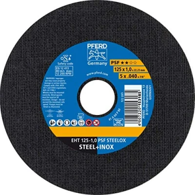 Image of PFERD Pack of 10 Cutting disc, 125 x 1.0 22.23 mm, Straight, PSF Steelox (22.23 mm), 61721110 for Steel and Stainless (INOX) with high Performance Good Service Life.