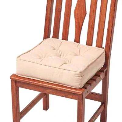 Image of HOMESCAPES Beige Dining Chair Booster Cushion Large Firm 40 cm Square Seat Pad with Supportive 10 Thick Lift Luxury Soft Touch Cotton For The Elderly, Post Operative and Pregnancy