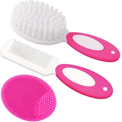 Image of Baby Hair Brush, Cradle Cap Comb, Brush and Comb Set for Newborns &amp; Toddlers, Soft Bristles, Ideal Cap, Perfect Registry Gift (Rose Red)