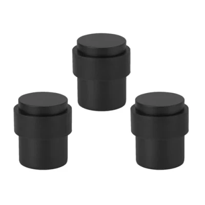 Image of HANDLEZONE® 3 Pack Floor Mounted Door Stop 30mm x 40mm, Collared with Rubber Buffer Stopper, Concealed Fixing Black Matt