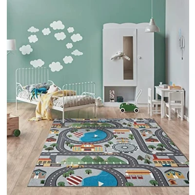 Image of the carpet Happy Life Children&#039;s Room Rug Play Mat Washable Street City Car Grey 200 x 290 cm