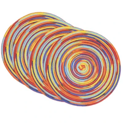 Image of SCF2017 30CM Round Woven Cotton Yarn Placemats Heat Resistant Table Mats Set of 4,Rainbow red