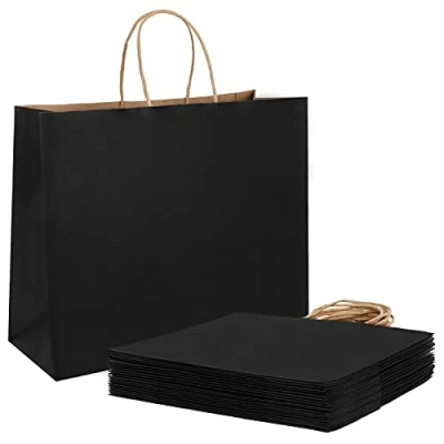 Image of Weifeng 20pcs Gift Bags Large,Paper with Handles,Paper Party bags,Black Paper Bags, Handles(30x23x12cm)