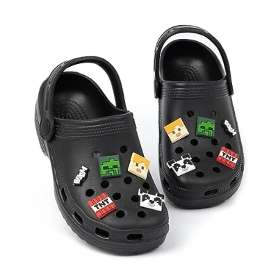 Image of Minecraft Kids Classic Clogs Black Ventilated Sliders with Supportive Strap for Boys &amp; Girls Game Creeper TNT Weapons Novelty Charms Footwear Summer Beach Pool Shoes Children Teens